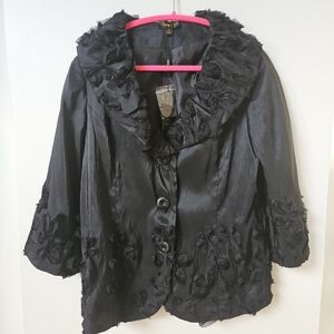 Jerry T Womens Blazer Sz XL Black Floral Wedding Cocktail Evening Formal